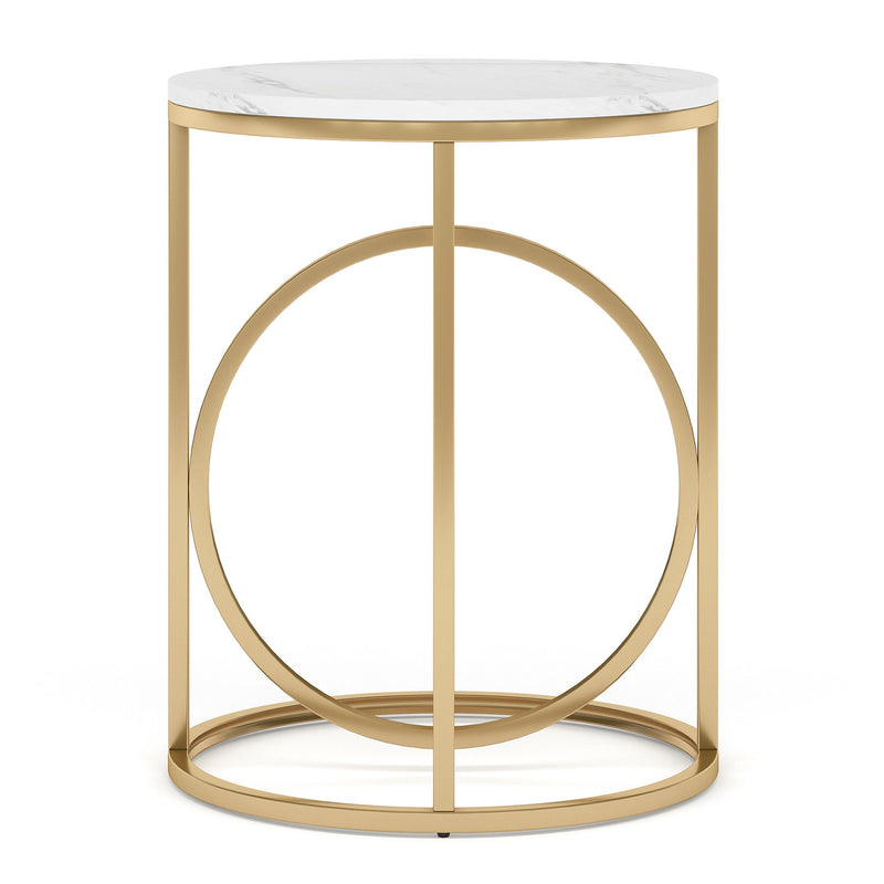 Round End Table - White / Gold