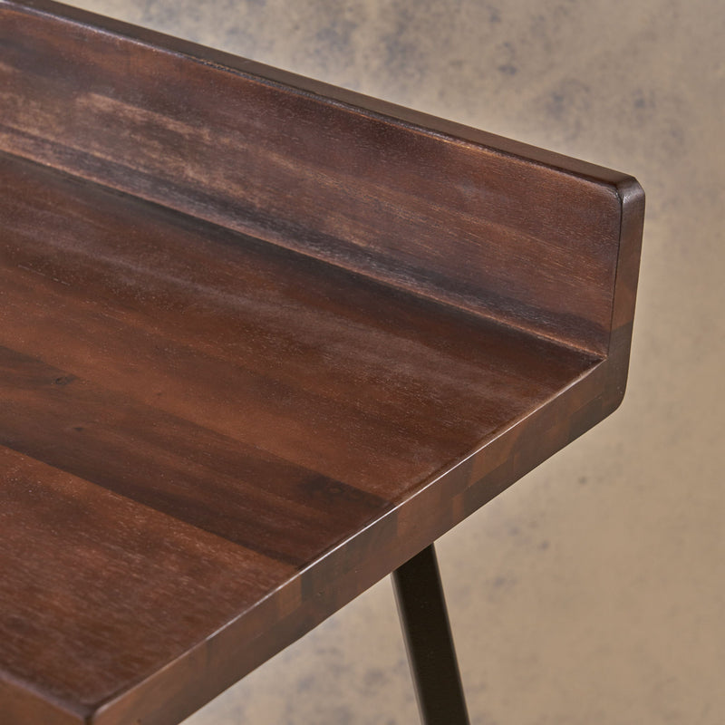 Outdoor Bar Stool With Low Backrests And Wood Seats (Set of 2) - Dark Brown / Black