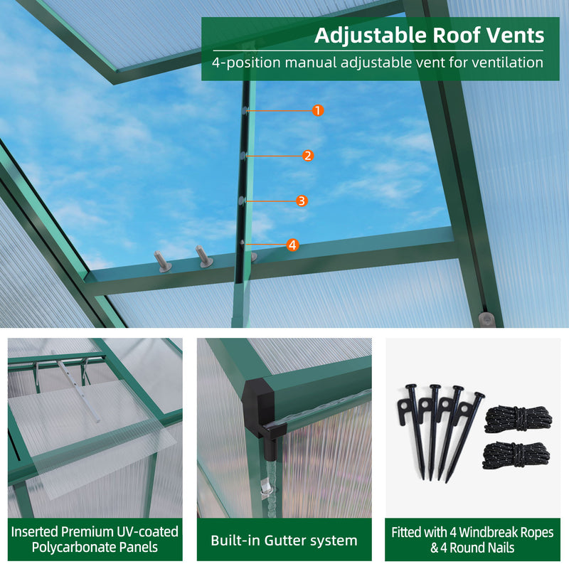 Polycarbonate Walk-In Greenhouse, Raised Base For Outdoor In All Season