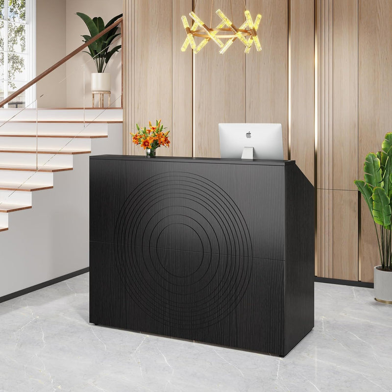 Modern Reception Desk, Front Desk Table With Cable Grommet & Privacy Panels