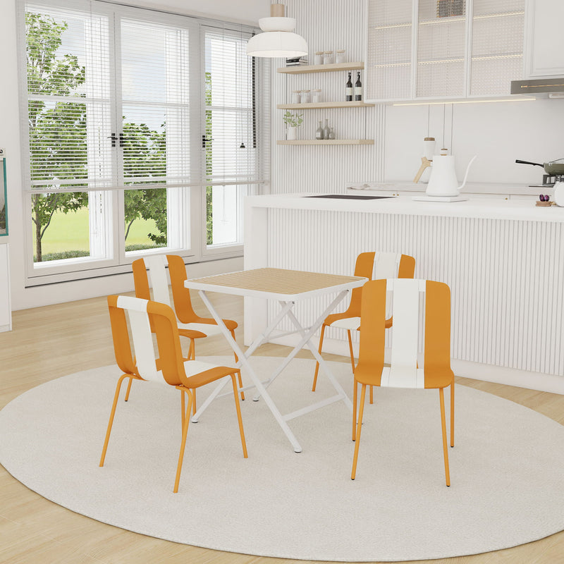 4 Piece Set Of Modern Striped Single Chairs With Folding Square Table