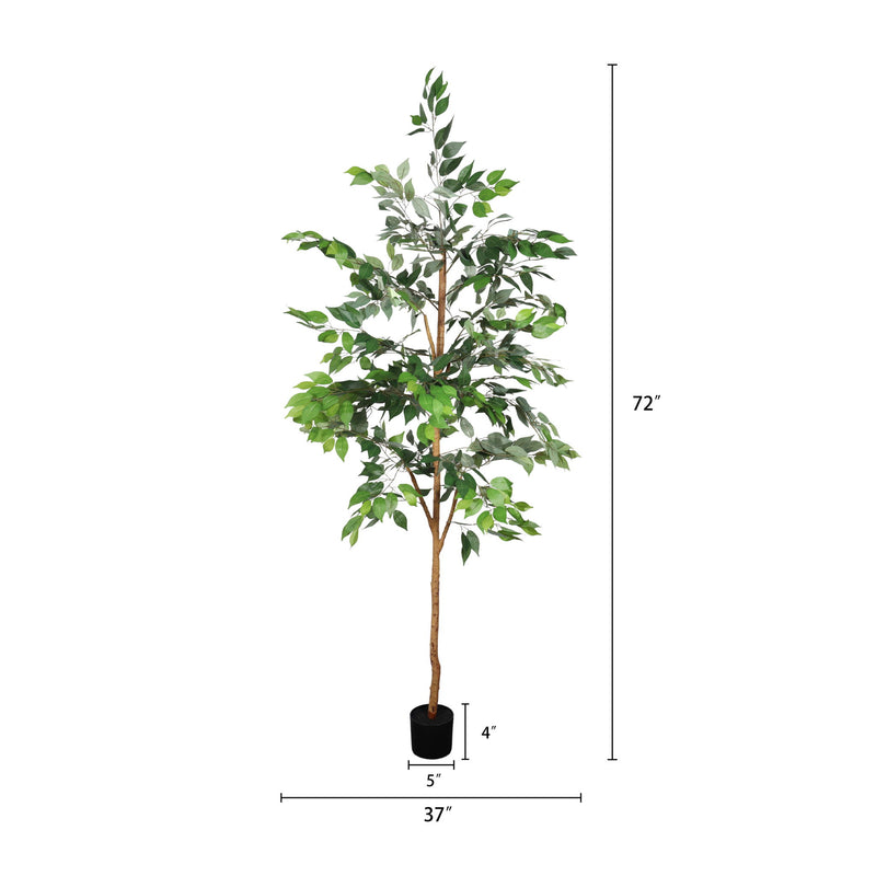 6Ft Artificial Ficus Tree With Natural Trunk In Pot For Indoor Home Office Decor - Green Leaves