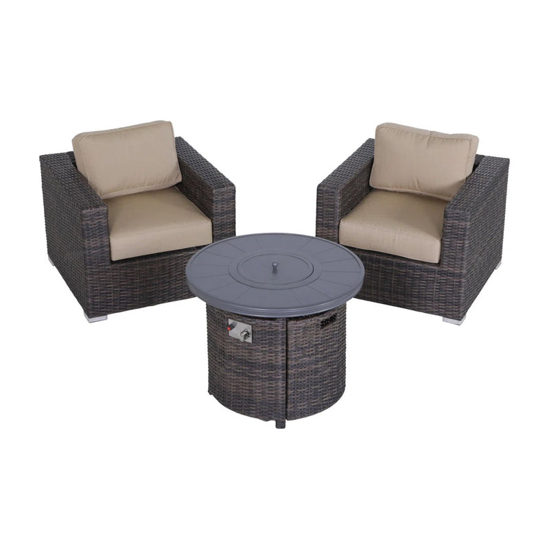 Rattan Patio Set With Comfortable Cushions And Fire Pit