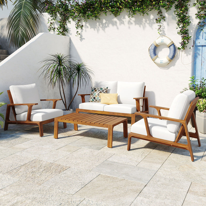 4 Piece Outdoor Sofa Set With Cushions And Coffee Table