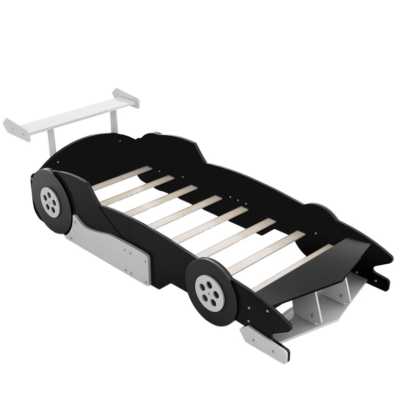 Race Car-Shaped Platform Bed With Wheels