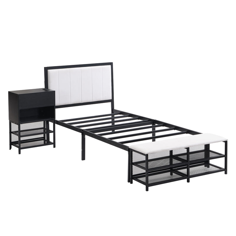 Platform Bed With 2 Tier Storage Shelves, Storage Cabinet