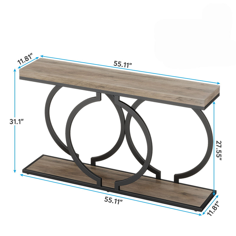 Console Table Narrow Long With Geometric Frame - Gray