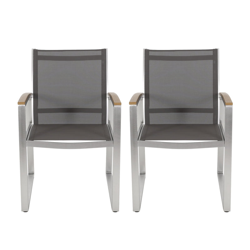 Poetic - Outdoor Dining Chair With Faux Wood Arms And Aluminum Frame (Set of 2) - Gray