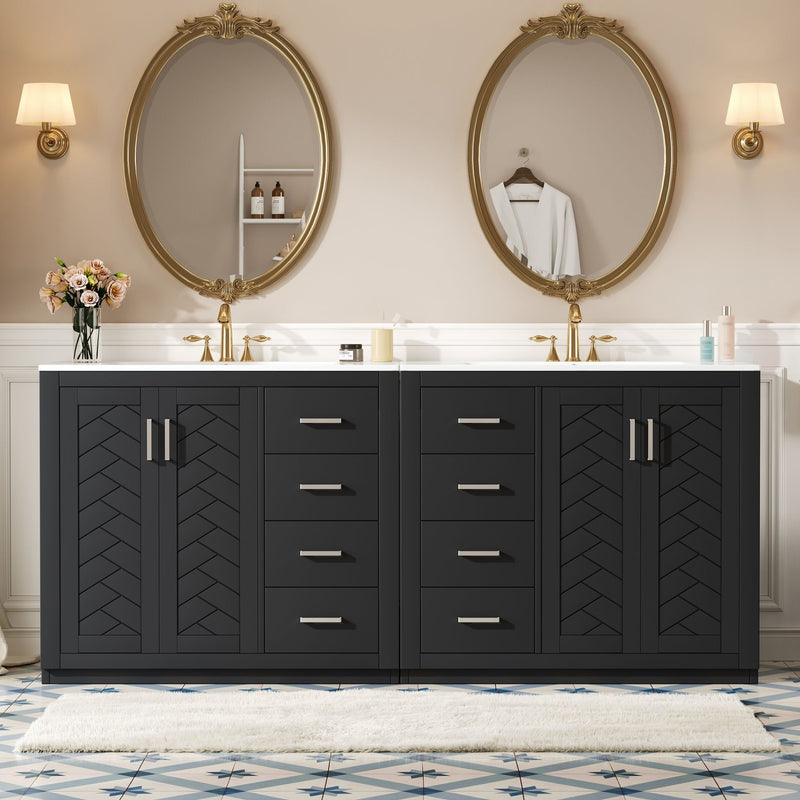 Modern Bathroom Vanity With Ceramic Sink, 6 Drawers & Soft-Close Doors