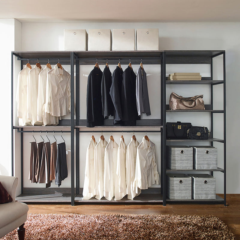 Monica - Wood Walk In Closet System With Spacious Drawer In Wood And Metal Frame - Gray