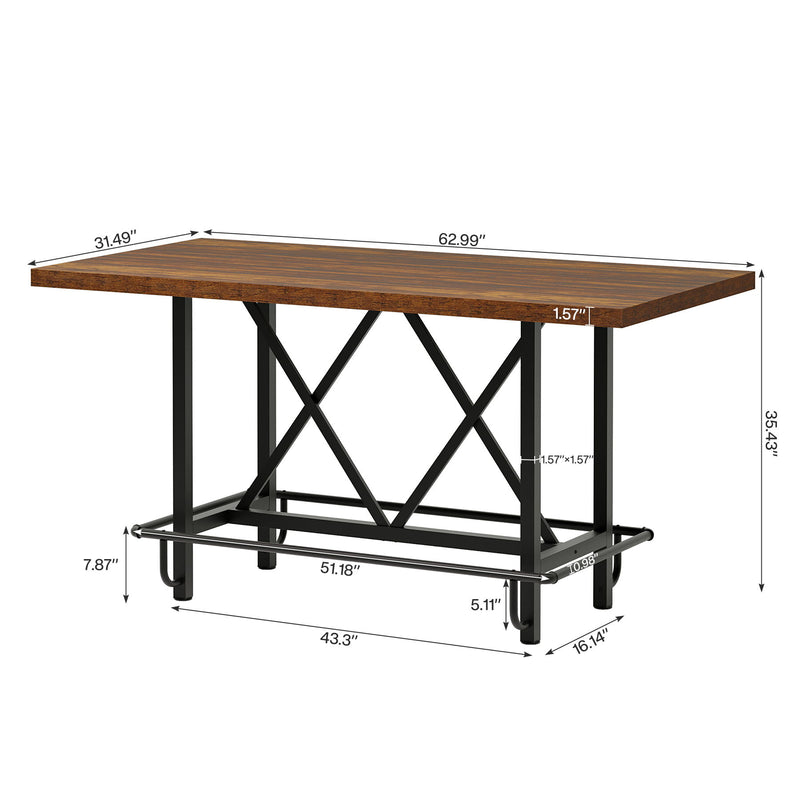 Counter Height Dining Rectangular Kitchen Table For 6 - Brown / Black