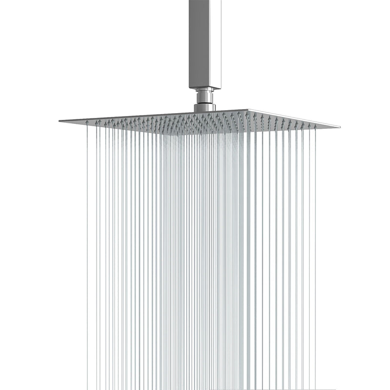 16" Square Rainfall Shower Head Fixed Wall Mount With Full Body Coverage & Self Cleaning Silicone Nozzles