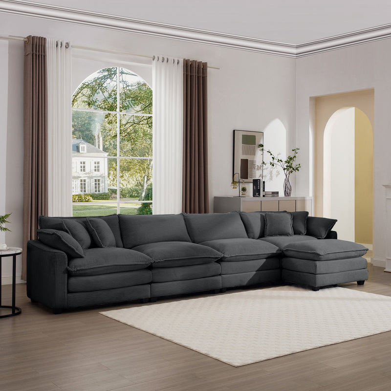 Modern Oversized Modular Cushion Sofa With Ottoman, Low Back, Deep Seating Sofa Set
