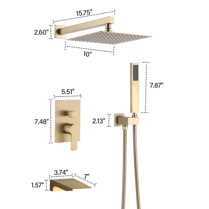 Modern 10" Wall Mounted Rainfall Shower Head System