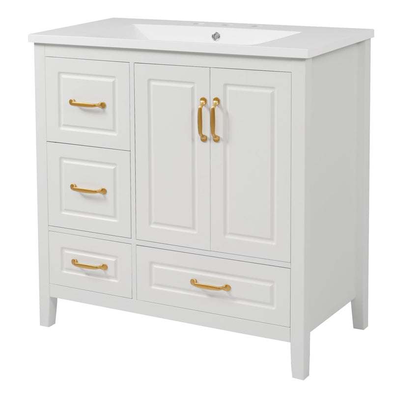 Bathroom Vanity With Sink, Soft Closing Doors & Drawers, Metal Handles