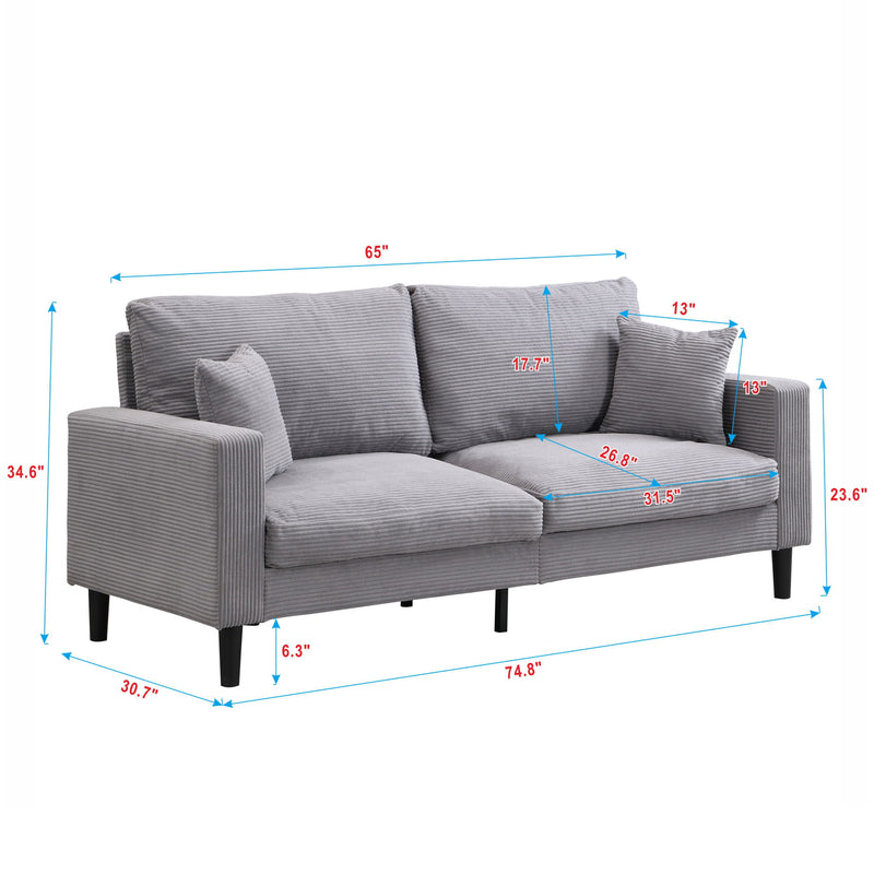 Modern Upholstered 3 Seat Sofa, High Resilience