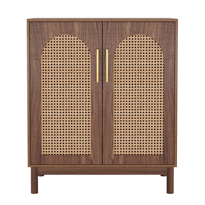 Sideboard Buffet Cabinet With Handwoven Rattan Doors (Set of 2) - Dark Brown