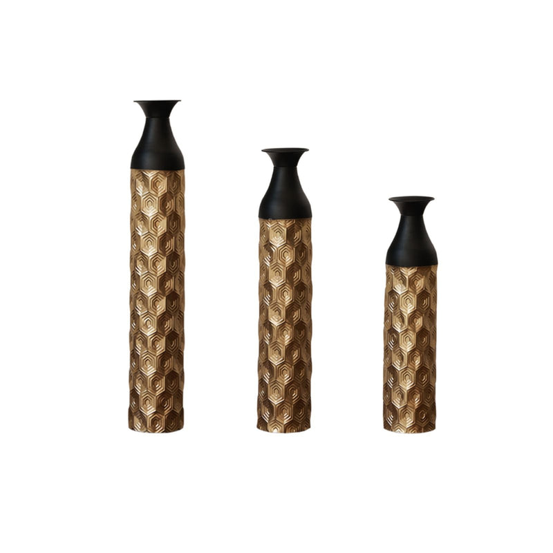 Floor Metal Vases (Set of 3) Gorgeous Home Decoration Large Glazed Metal Vases - Black / Gold