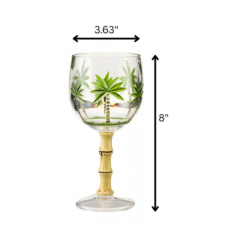 Leadingware Palm Tree Plastic Wine Glasses (Set of 4), Bpa Free Acrylic, Unbreakable, 16Oz - Clear