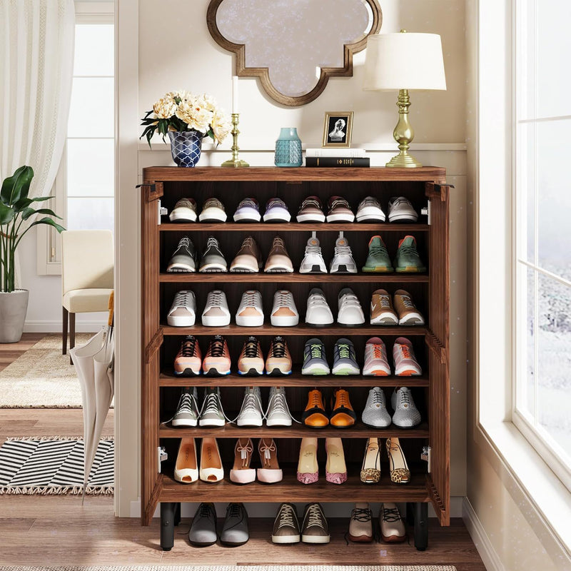 6 Tier Shoe Cabinet With Louvered Doors