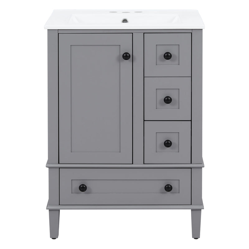 Bathroom Vanity With Integrated Basin, Soft Close Drawers, Door Mounted Double Layer Shelf
