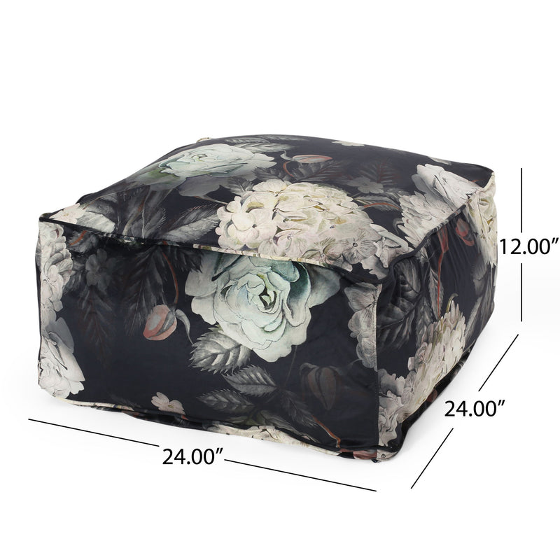 Hazel - Large Square Pouf With Flower Print
