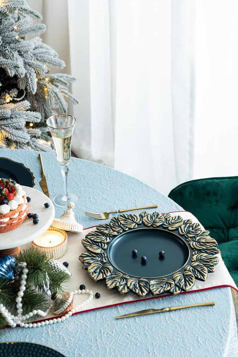 Plastic Charger Plate (Set of 8) - Blue / Gold