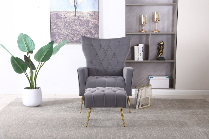 Modern Accent Chair With Ottoman, Comfy Armchair For Living Room