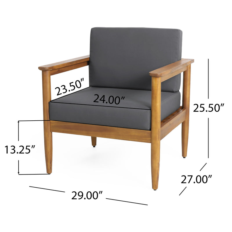 Outdoor Club Chair, Patio Chair With Teak Acacia Wood Frame - Dark Gray