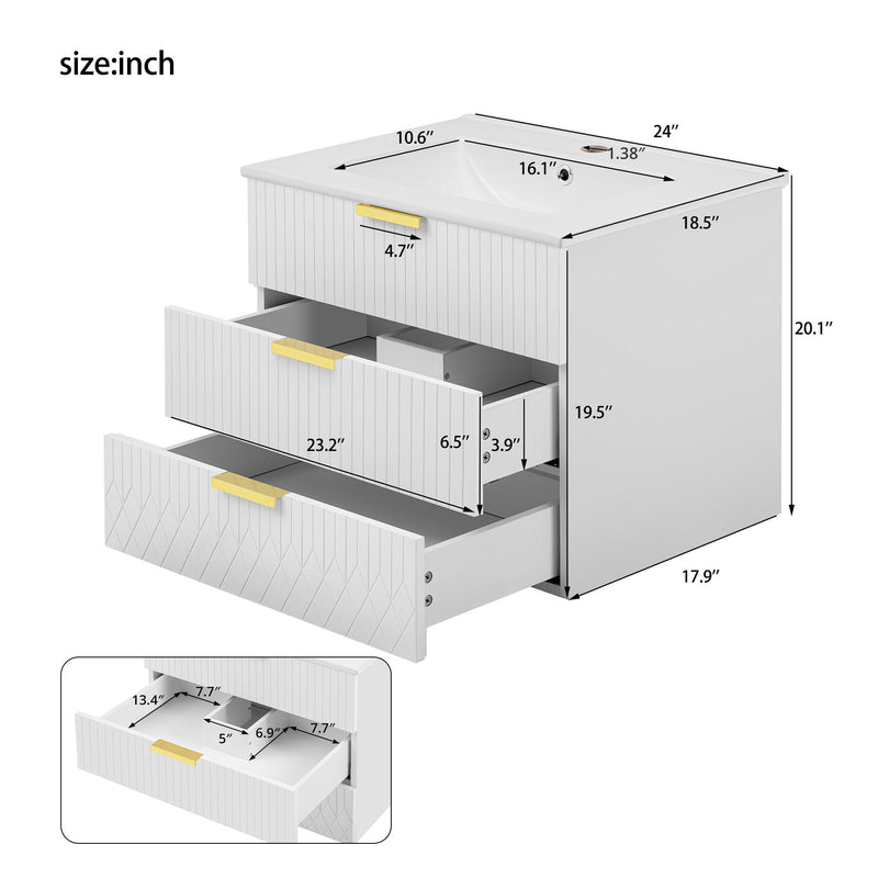 Wall Mounted Floating Cabinet With Side Cabinet Combo, Rectangular Ceramic Sink Vanity