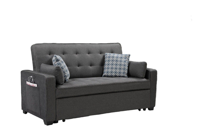 William - Sleeper Sofa With 2 USB Charging Ports And 4 Accent Pillows - Gray