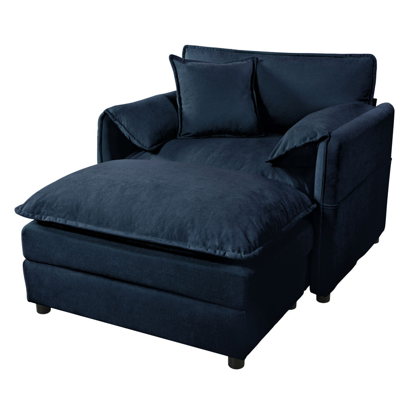 Oversized Chair With Movable Ottoman, Soft Upholstered Lounge Chair