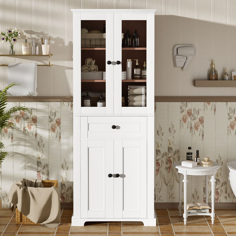Bathroom Storage Cabinet, Adjustable Shelves & Drawer, Freestanding Linen Tower