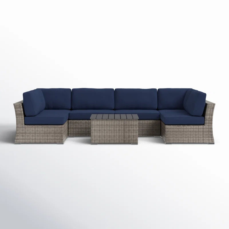 Wicker Sectional Sofa With Cushions And Table