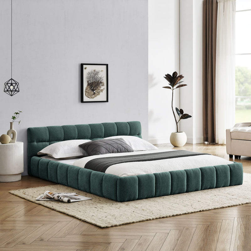 Modern Platform Bed Frame With Thick Chenille Fabric