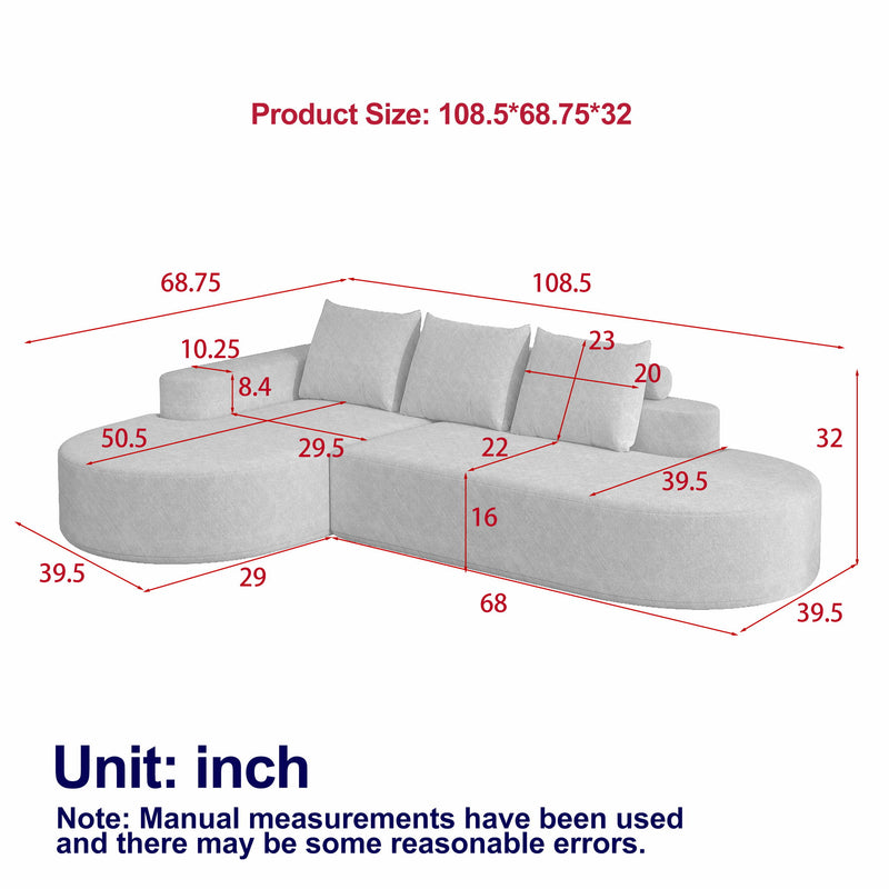 Modern Curved Sofa, L-Shaped Modular Sectional Set With 3 Pillows