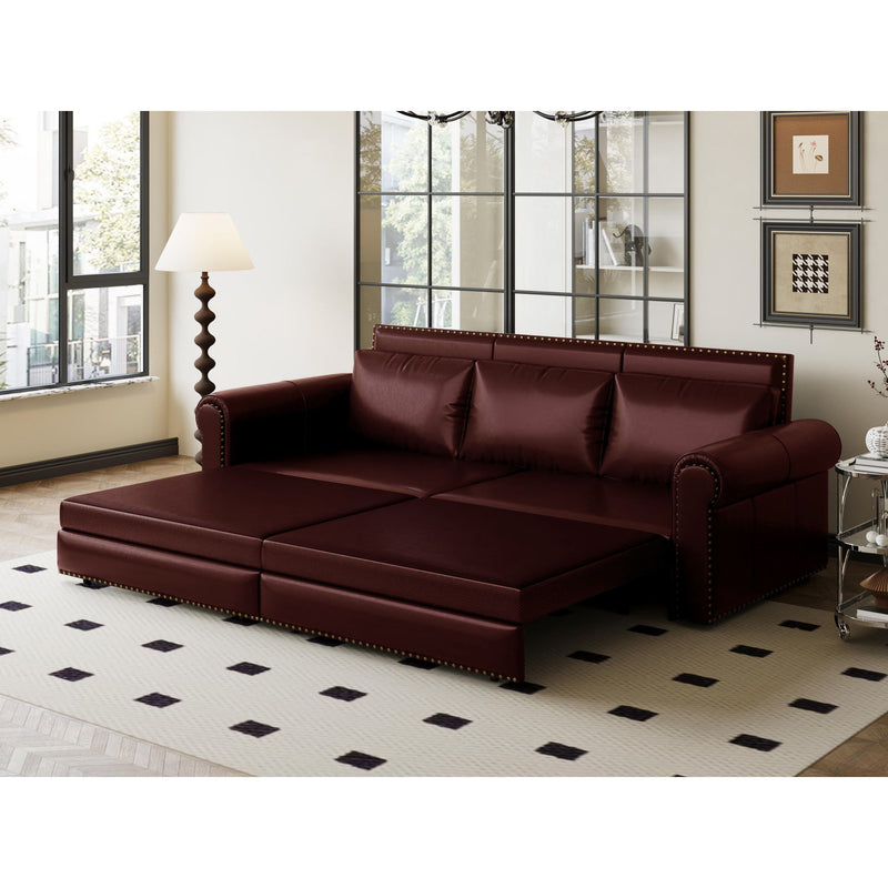 3 In 1 Convertible Sleeper Sofa With Nailhead Trim & Rolled Arm