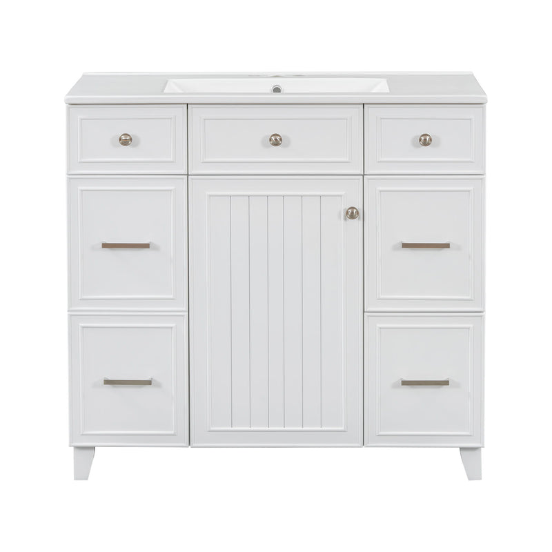 Bathroom Vanity With Ceramic Sink, Soft Close Doors, Adjustable Shelves