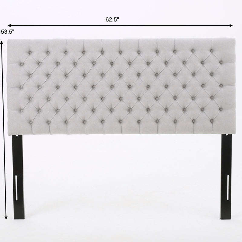 Queen Size Headboard With Button Tufting - Light Gray