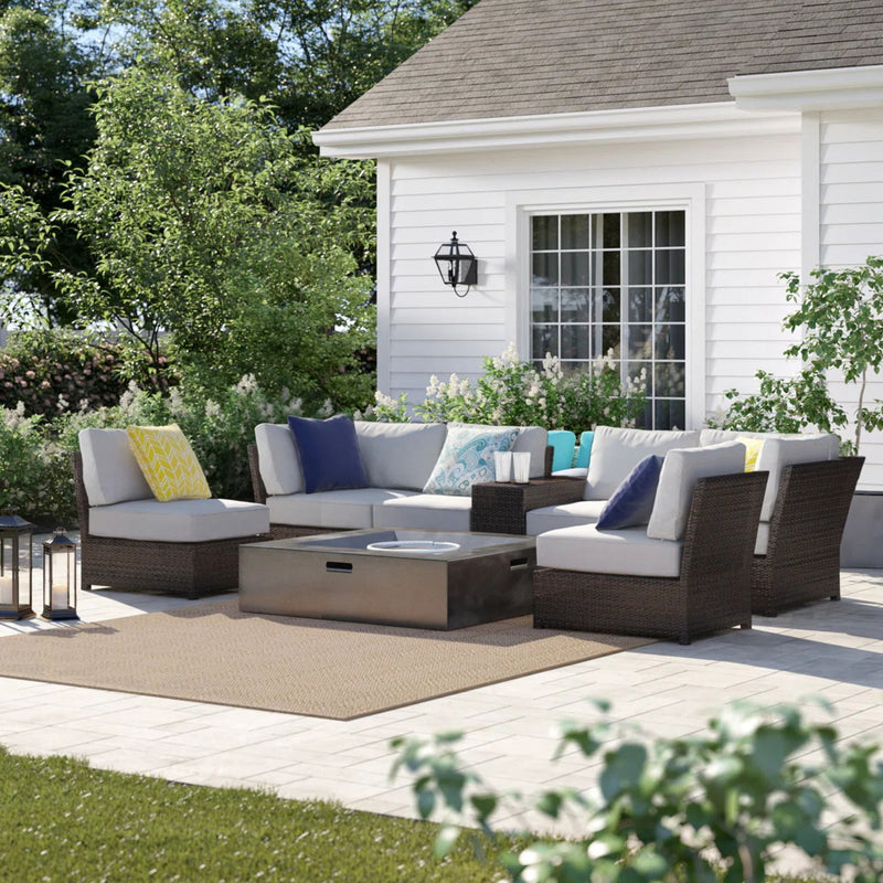 Contemporary Patio Seating Set With Fire Pit