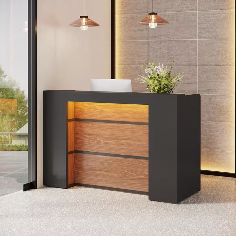 Reception Desk With LED Lights For Office Lobby - Black