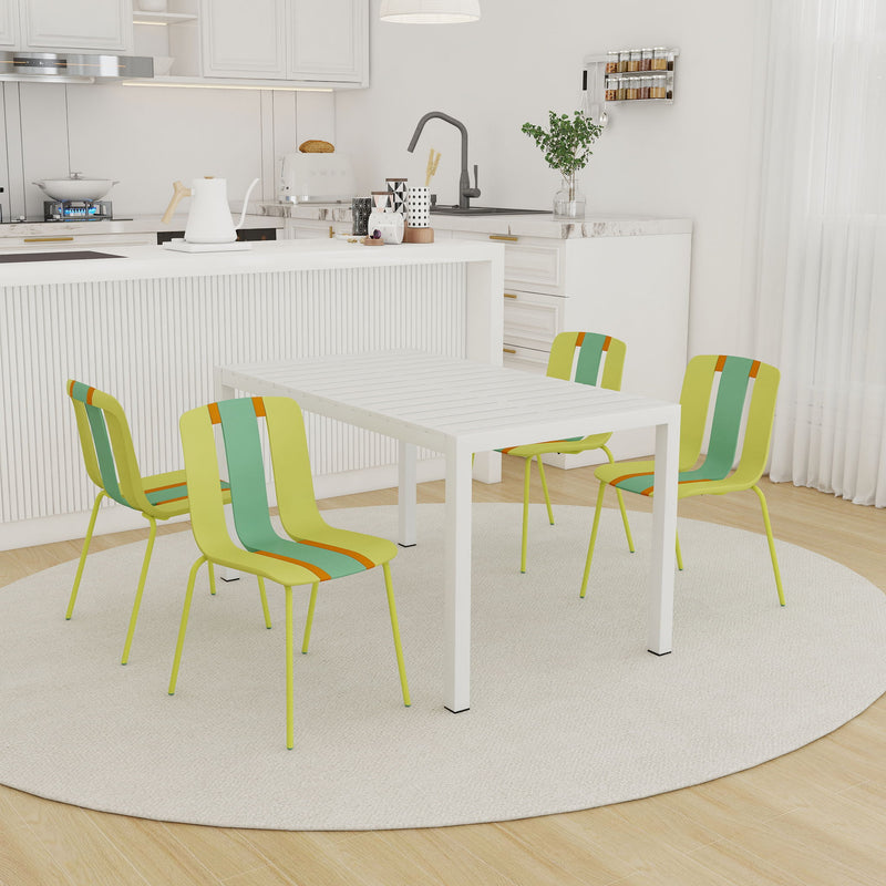 4 Piece Set Of Modern Striped Color- Blocking Single Chairs With Long Table