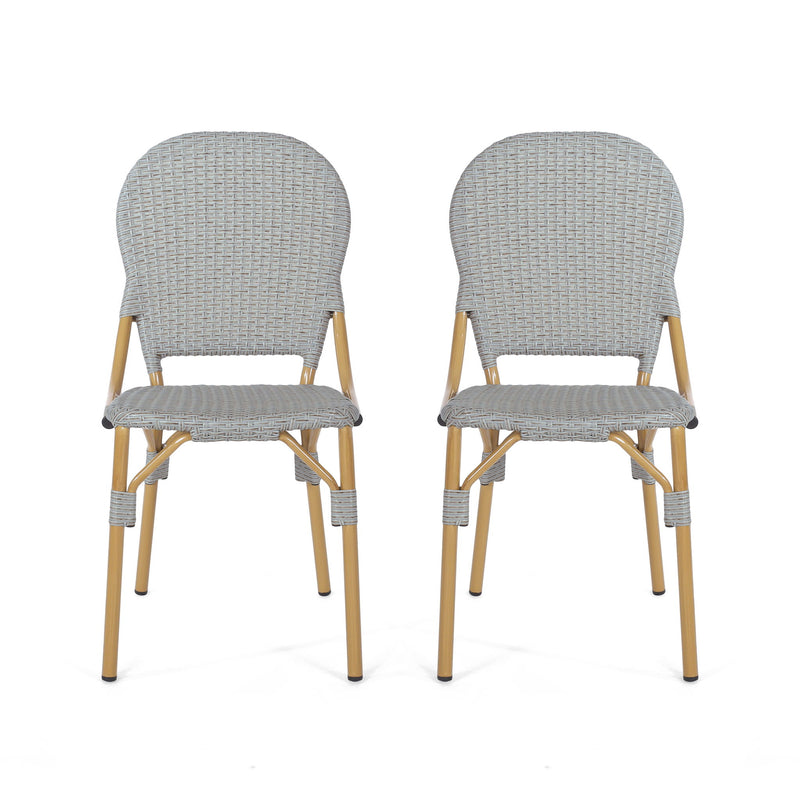 Outdoor Rattan And Aluminum Armless French Bistro Chairs (Set of 2) - Dark Gray