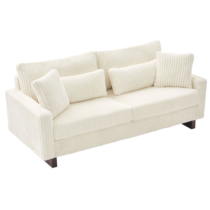Modern Corduroy Loveseat Sofa With 4 Pillows