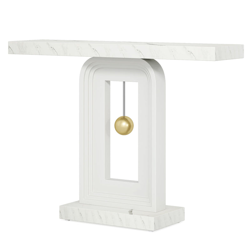 Console Table With Geometric Base For Living Roo - White / Gold