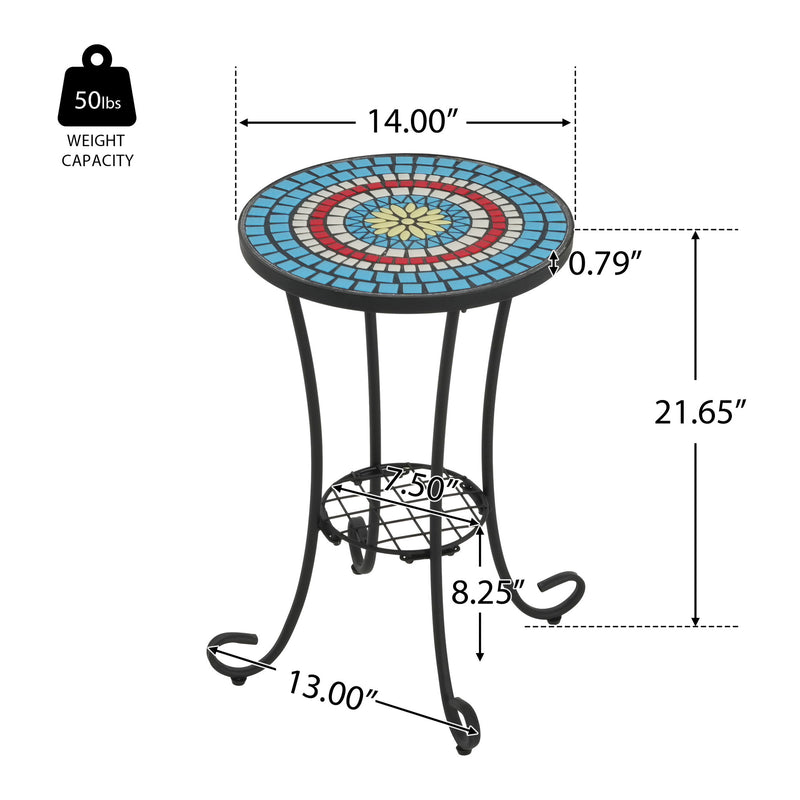 Ceramic Tile And Iron Patio Side Table With Shelf