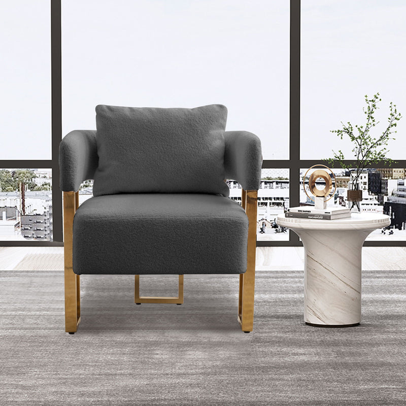 Modern Decorative Chair Teddy Fleece Upholstered And Metal Foot