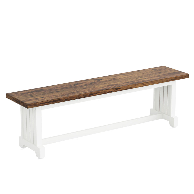 3 Piece Dining Table Set For 2 - 4, With Space Saving Benches - Brown / White