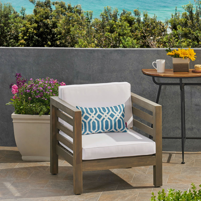 Outdoor Acacia Wood Patio Chair With Fabric Cushion