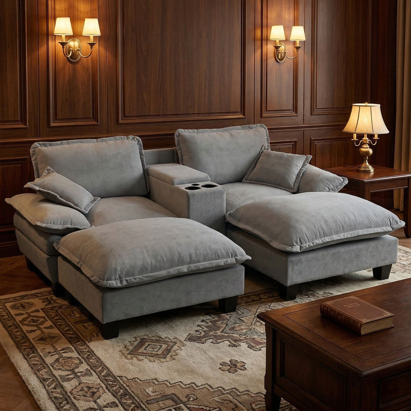 Modular Cloud Couch Sofa With Cup Holders & Storage, USB Port